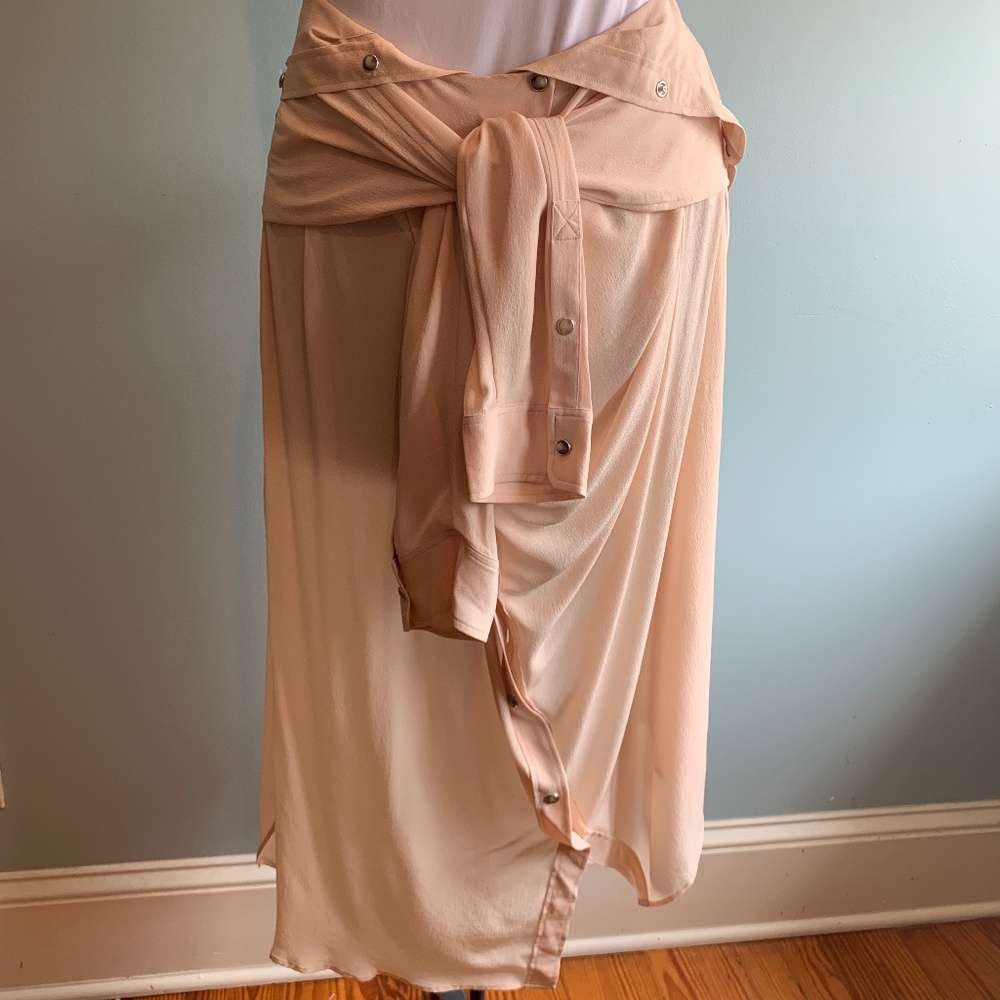 FAITH CONNEXION Women's S Crepe Silk Pink Quartz Shirt Skirt Asymmetrical Snap